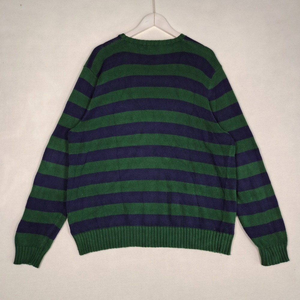 Polo Ralph Lauren Mens XXL Green Navy Striped Cotton Crewneck Sweater Pony